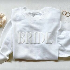 SHEIN White 'BRIDE' Embroidered Sweatshirt